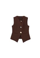 Bayan Kahverengi Keten Karışımlı Düğmeli Yelek ( TENCEL™ )