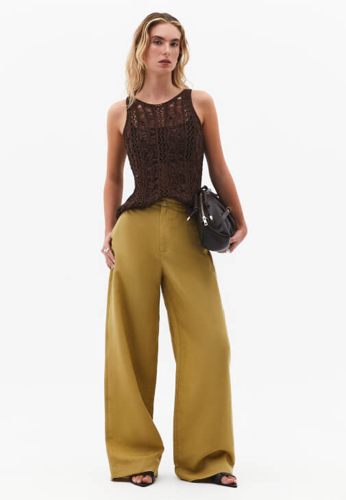 Yeşil Keten Karışımlı Straight-Fit Pantolon ( TENCEL™ )