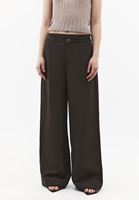 Bayan Kahverengi Keten Karışımlı Straight-Fit Pantolon ( TENCEL™ )