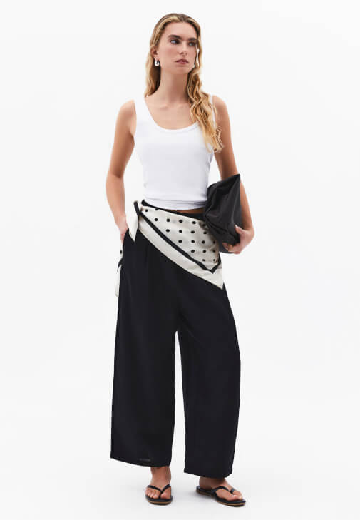 Siyah Keten Karışımlı Balon Pantolon ( TENCEL™ )