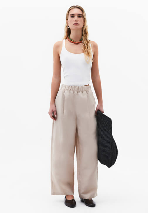 Bej Keten Karışımlı Balon Pantolon ( TENCEL™ )