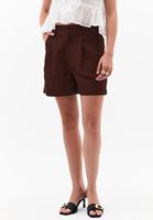 Bayan Kahverengi Keten Karışımlı Mini Şort ( TENCEL™ )