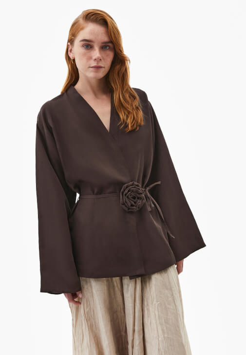 Kahverengi Keten Karışımlı Oversize Ceket ( TENCEL™ )