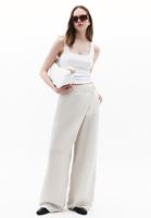 Bayan Krem Keten Karışımlı Wide-Leg Pantolon ( TENCEL™ )