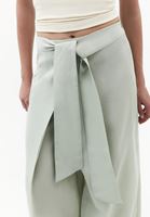 Bayan Yeşil Keten Karışımlı Wide-Leg Pantolon ( TENCEL™ )