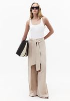 Bayan Bej Keten Karışımlı Wide-Leg Pantolon ( TENCEL™ )