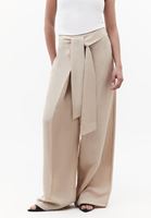 Bayan Bej Keten Karışımlı Wide-Leg Pantolon ( TENCEL™ )