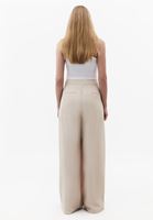 Bayan Bej Keten Karışımlı Wide-Leg Pantolon ( TENCEL™ )