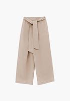 Bayan Bej Keten Karışımlı Wide-Leg Pantolon ( TENCEL™ )