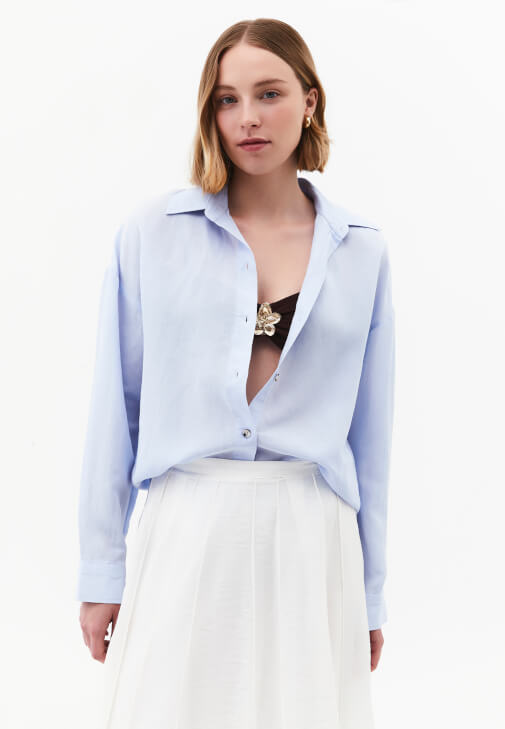 Mavi Keten Karışımlı Gömlek ( TENCEL™ )