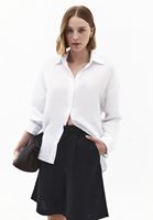 Bayan Beyaz Keten Karışımlı Gömlek ( TENCEL™ )