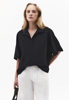 Bayan Siyah Keten Karışımlı Oversize Bluz ( TENCEL™ )
