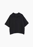 Bayan Siyah Keten Karışımlı Oversize Bluz ( TENCEL™ )