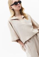 Bayan Bej Keten Karışımlı Oversize Bluz ( TENCEL™ )