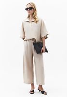 Bayan Bej Keten Karışımlı Oversize Bluz ( TENCEL™ )