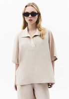 Bayan Bej Keten Karışımlı Oversize Bluz ( TENCEL™ )