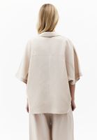 Bayan Bej Keten Karışımlı Oversize Bluz ( TENCEL™ )
