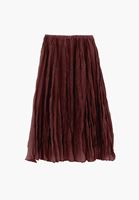 Bayan Bordo Keten Karışımlı Piliseli Etek ( TENCEL™ )