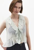 Bayan Yeşil Fırfırlı Bluz ( TENCEL™ )