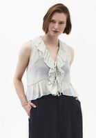 Bayan Yeşil Fırfırlı Bluz ( TENCEL™ )