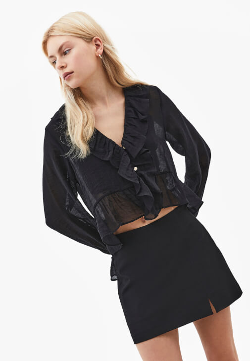 Siyah Fırfırlı Bluz ( TENCEL™ )