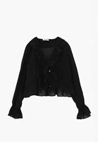 Bayan Siyah Fırfırlı Bluz ( TENCEL™ )