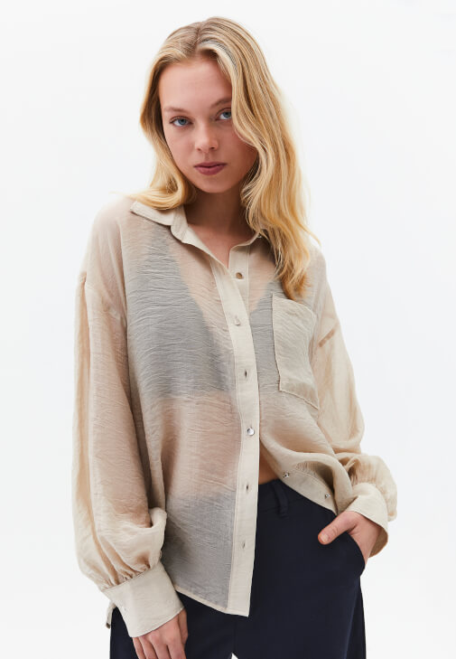 Bej Düğmeli Gömlek ( TENCEL™ )