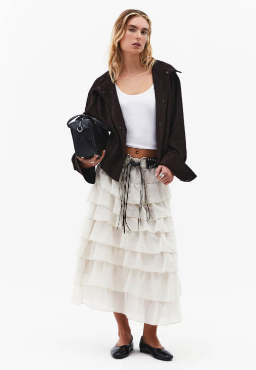 Krem Fırfırlı Etek ( TENCEL™ )