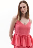 Bayan Pembe V Yaka Fırfırlı Bluz ( TENCEL™ )