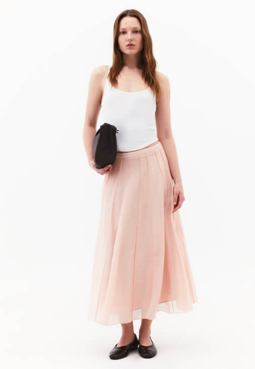 Pembe Yüksel Bel Midi Etek ( TENCEL™ )