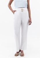 Bayan Beyaz Kemerli Carrot-Fit Pantolon ( TENCEL™ )