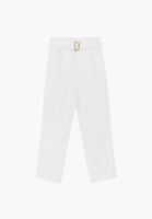 Bayan Beyaz Kemerli Carrot-Fit Pantolon ( TENCEL™ )