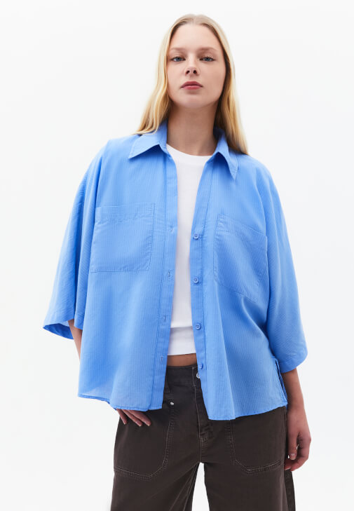 Mavi Oversize Cepli Gömlek ( TENCEL™ )