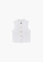 Bayan Beyaz Düğme Detaylı Yelek ( TENCEL™ )