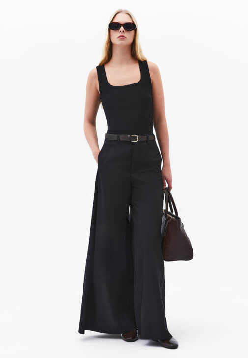 Siyah Kemerli Wide-Leg Pantolon ( TENCEL™ )