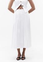 Bayan Beyaz Pileli Midi Etek ( TENCEL™ )