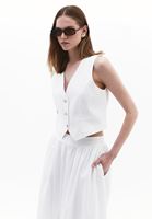 Bayan Beyaz Düğmeli Crop Yelek ( TENCEL™ )