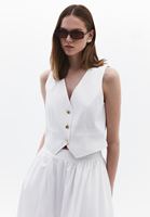 Bayan Beyaz Düğmeli Crop Yelek ( TENCEL™ )