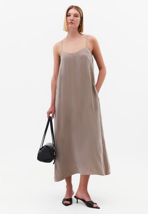 Kum Beji Askılı Uzun Elbise (TENCEL™ )