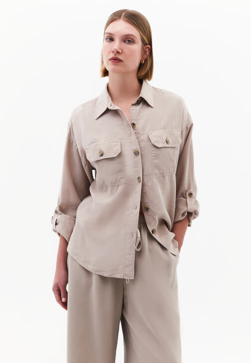 Bej Oversize Cepli Gömlek ( TENCEL™ )