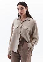 Bayan Bej Oversize Cepli Gömlek ( TENCEL™ )