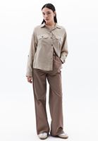 Bayan Bej Oversize Cepli Gömlek ( TENCEL™ )