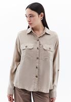 Bayan Bej Oversize Cepli Gömlek ( TENCEL™ )