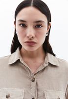 Bayan Bej Oversize Cepli Gömlek ( TENCEL™ )