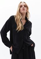 Bayan Siyah Oversize Cepli Gömlek ( TENCEL™ )