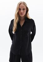 Bayan Siyah Oversize Cepli Gömlek ( TENCEL™ )