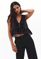 Bayan Siyah Fırfırlı Bluz ( TENCEL™ )