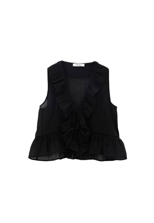 Fırfırlı Bluz ve Orta Bel Kumaş Pantolon Kombini