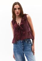 Bayan Bordo Fırfırlı Bluz ( TENCEL™ )