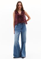 Bayan Bordo Fırfırlı Bluz ( TENCEL™ )